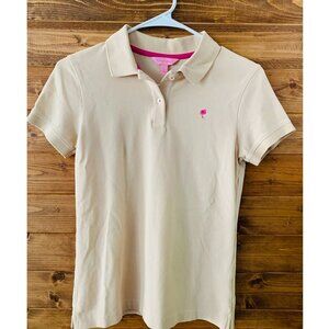 Island Polo Small Beige with Embroidered Palm‎ Tree Lilly Pulitzer